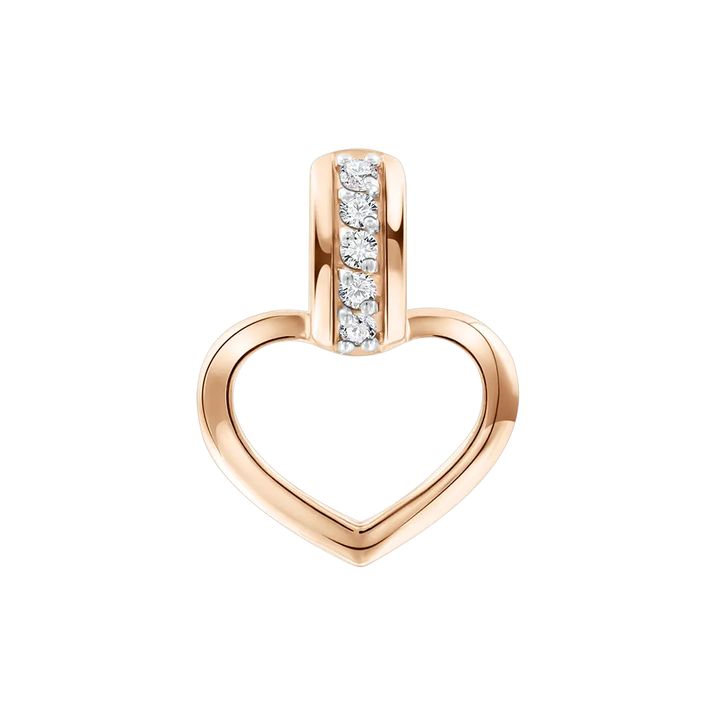 Product image 1 of the product “Pendant “Open Heart with Stone Row” in 585 Rose Gold with Cubic Zirconia, Height 15 mm ”