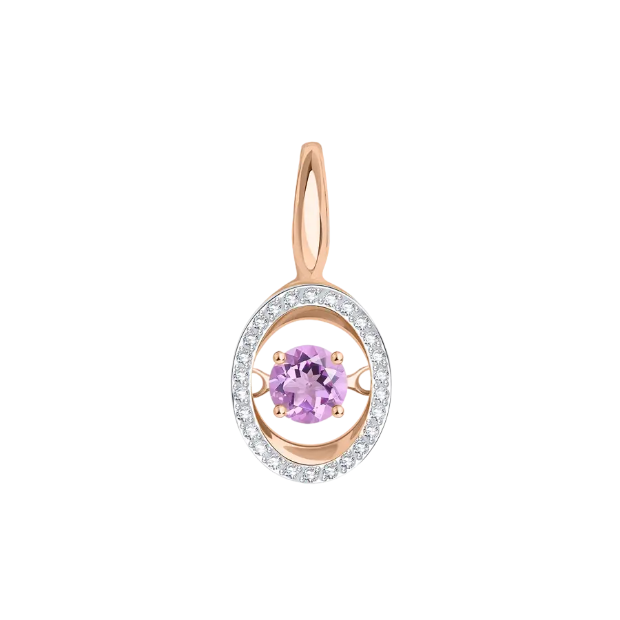 Product image 1 of the product “Pendant “Oval with Floating Stone” in 585 Rose Gold with Cubic Zirconia and Amethyst ”
