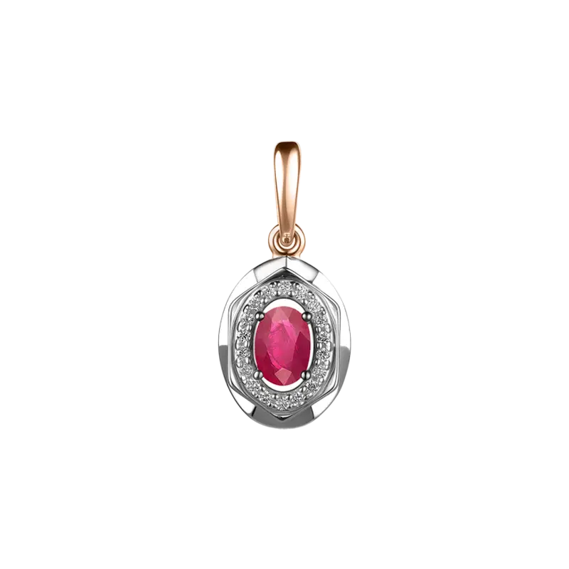 Artikelbild 1 des Artikels “Anhänger „Oval mit Stein im Rahmen“ aus 585 Weißgold mit Brillanten und Rubin (synthetisch) “