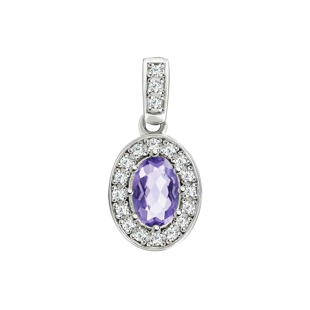 Product image 1 of the product “Pendant “Oval with Stone Halo” in 925 Sterling Silver with Cubic Zirconia, Height 16 mm ”