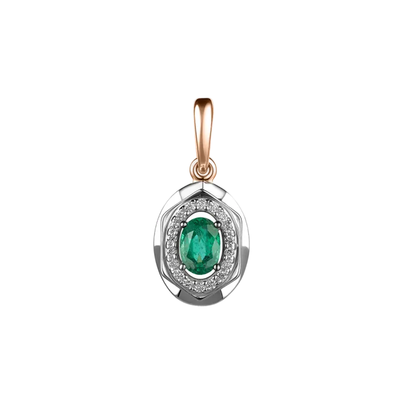 Artikelbild 1 des Artikels “Anhänger „Oval mit Steinrahmen“ aus 585 Bicolor-Gold mit Brillanten und Smaragd (synthetisch) “