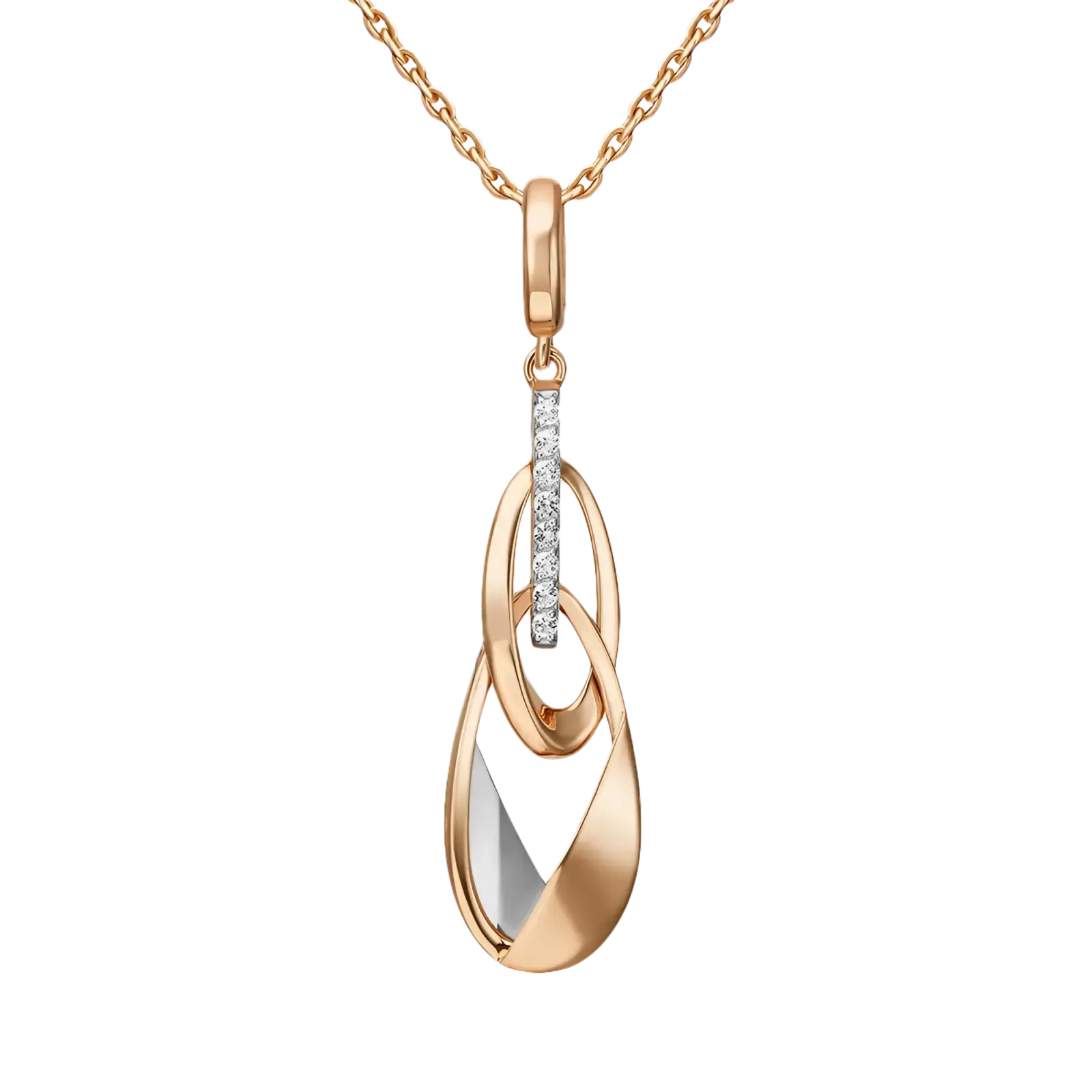 Artikelbild 1 des Artikels “Anhänger „Ovale Ringe mit Steinreihe“ aus 585 Bicolor-Gold mit Zirkonia, Höhe 40 mm “