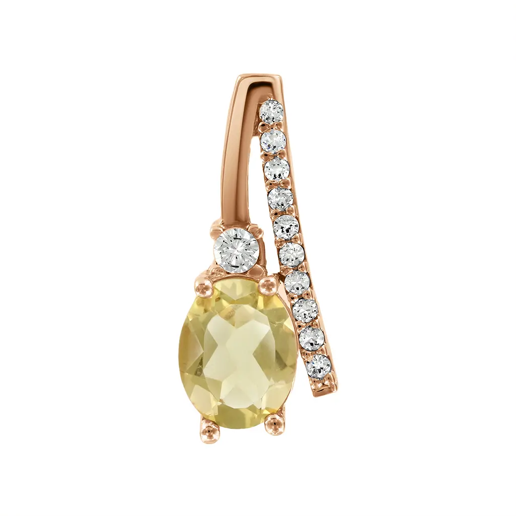Product image 1 of the product “Pendant “Oval Citrine with Row of Stones” in 585 Rose Gold with Cubic Zirconia and Citrine ”