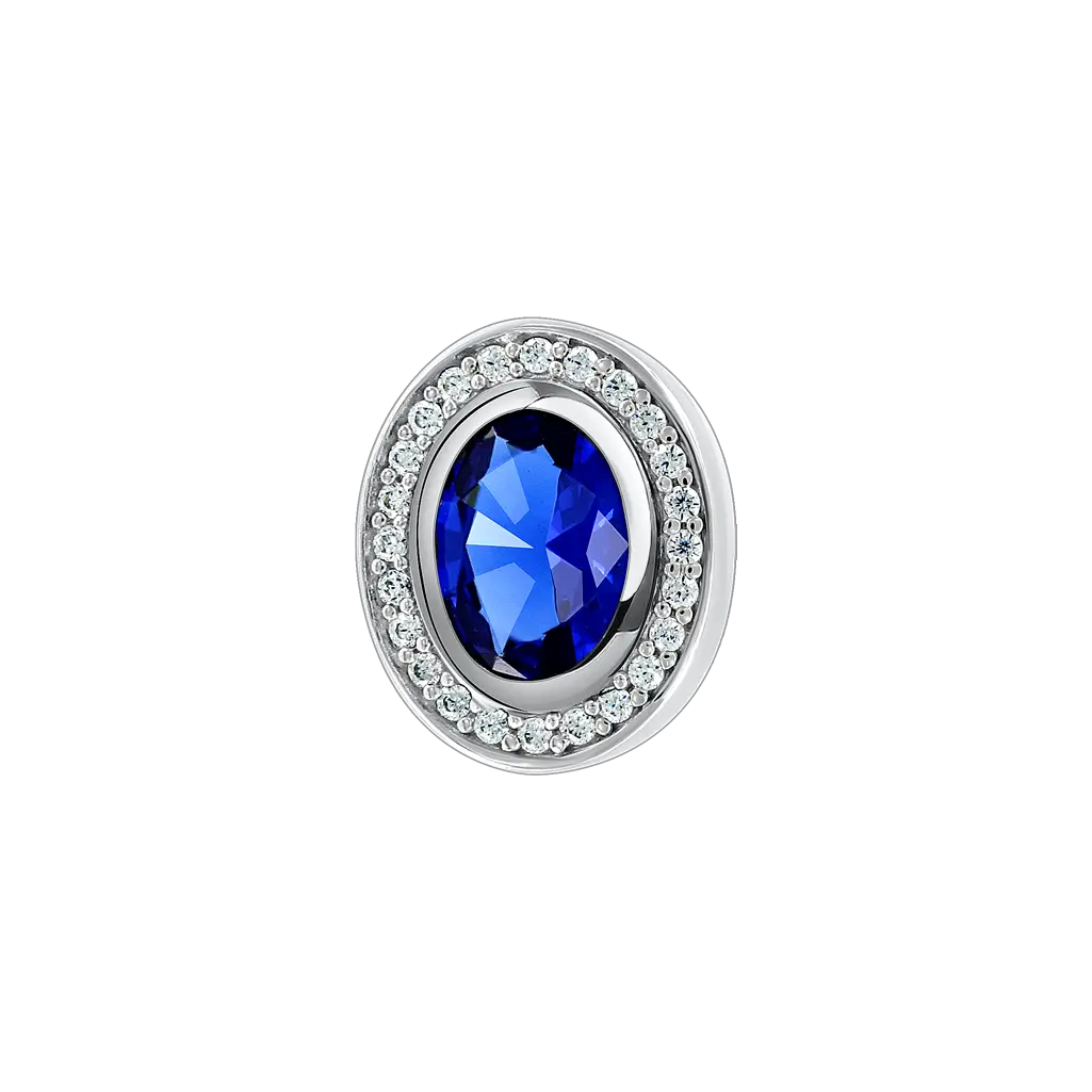 Product image 1 of the product “Pendant “Oval Sapphire with Stone Halo” in 925 Sterling Silver with Cubic Zirconia and Sapphire ”