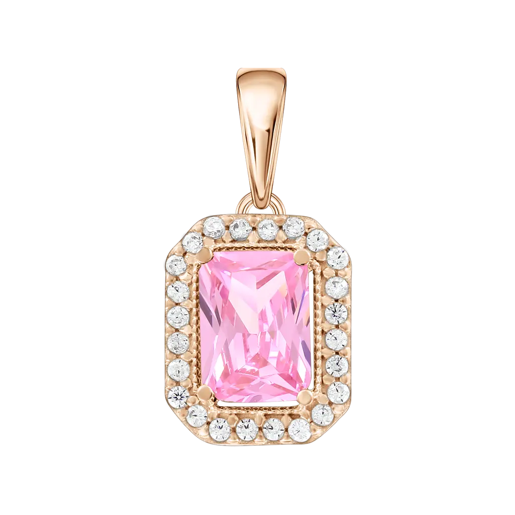 Product image 1 of the product “Pendant “Rectangle with Pink Stone” in 585 Rose Gold with Cubic Zirconia ”