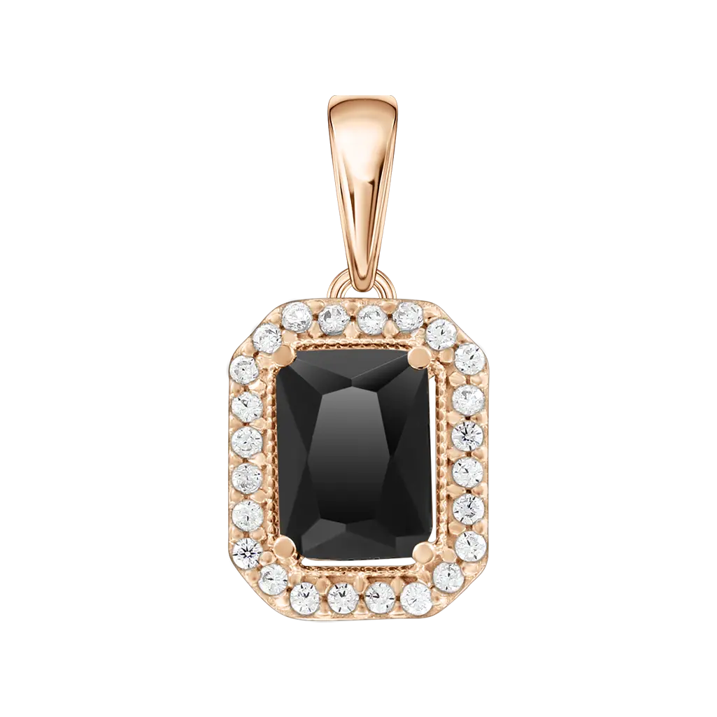Product image 1 of the product “Pendant “Rectangle with Black Stone” in 585 Rose Gold with Cubic Zirconia ”