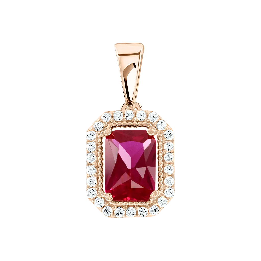 Product image 1 of the product “Pendant “Red Stone in Double Halo” in 585 Rose Gold with Cubic Zirconia ”
