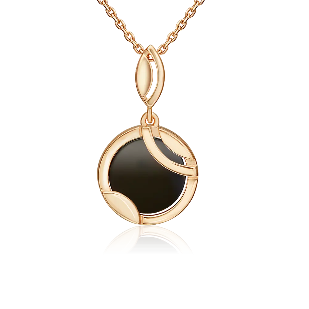 Artikelbild 1 des Artikels “Anhänger „Rund mit Blattschwung“ aus 585 Rotgold mit Onyx “