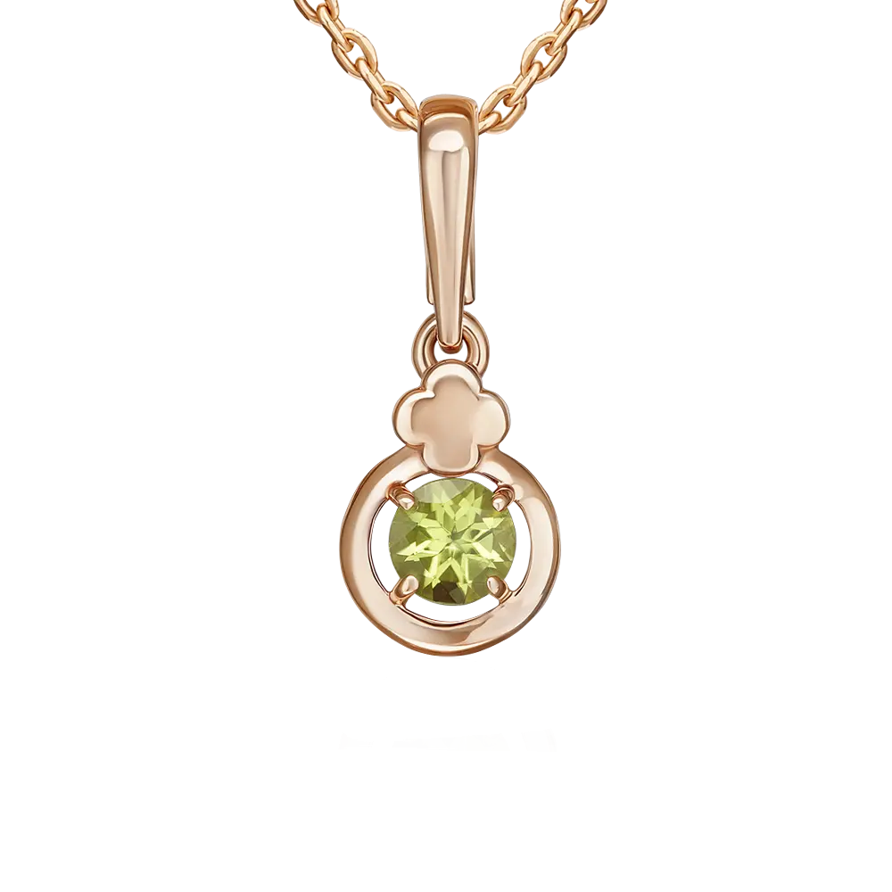 Artikelbild 1 des Artikels “Anhänger „Rund mit Kleeblattöse“ aus 585 Rotgold mit Chrysolith “