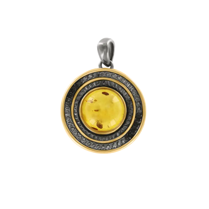 Artikelbild 1 des Artikels “Anhänger „Runder Bernstein mit Ringen“ aus 925 Silber vergoldet mit Bernstein “
