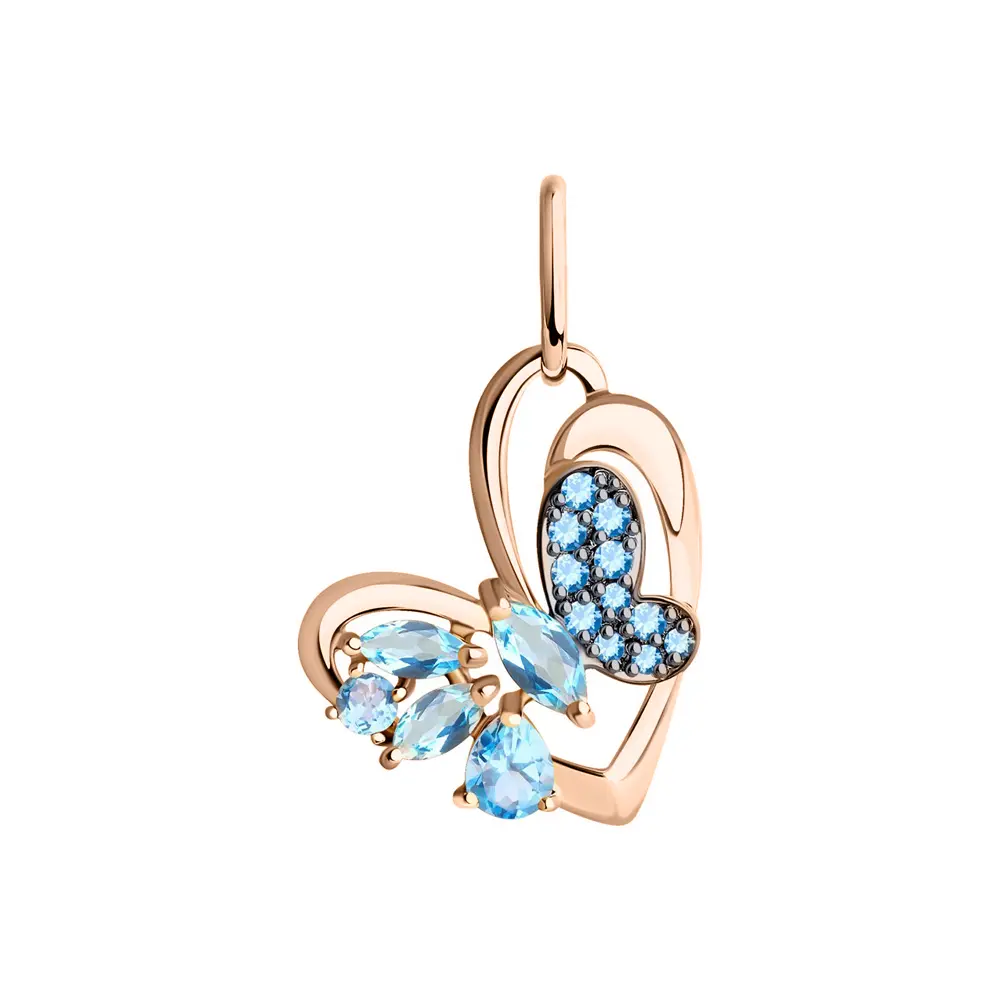 Artikelbild 1 des Artikels “Anhänger „Schmetterling mit Topasen“ aus 585 Rotgold mit Zirkonia und Topas “
