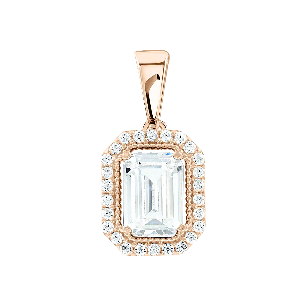 Product image 1 of the product “Pendant “Emerald Cut with Double Halo” in 585 Rose Gold with Cubic Zirconia ”