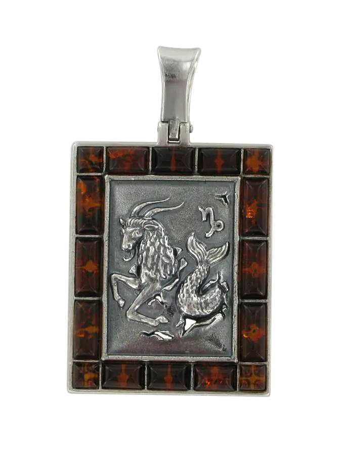 Artikelbild 1 des Artikels “Anhänger Sternzeichen Steinbock aus 925 Silber mit echtem Bernstein, Höhe 41 mm “