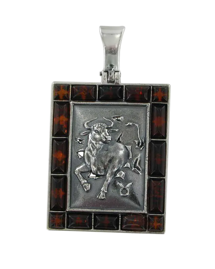 Artikelbild 1 des Artikels “Anhänger Sternzeichen Stier aus 925 Silber mit echtem Bernstein, Höhe 41 mm “