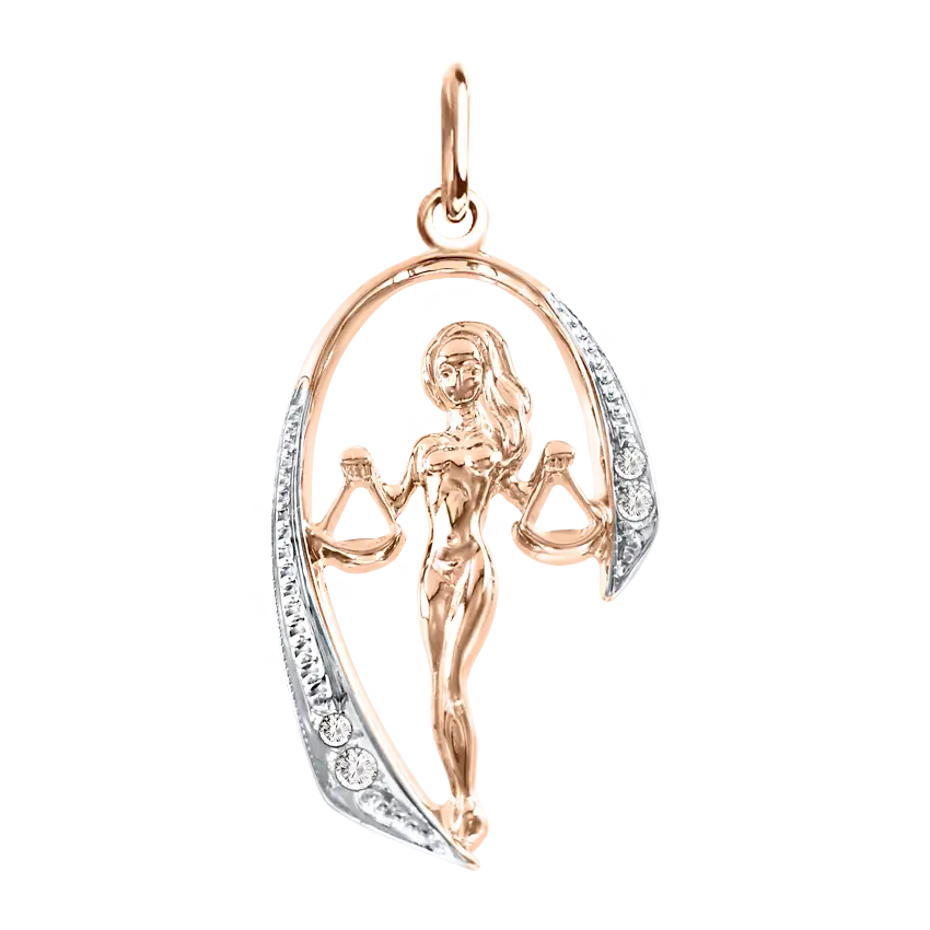Product image 1 of the product “Zodiac Sign Pendant Libra in 585 Rose Gold with Cubic Zirconia, Height 27 mm ”