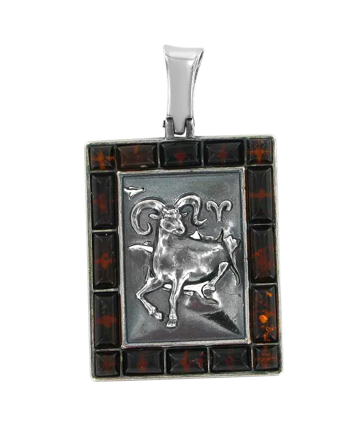 Artikelbild 1 des Artikels “Anhänger Sternzeichen Widder aus 925 Silber mit echtem Bernstein, Höhe 41 mm “