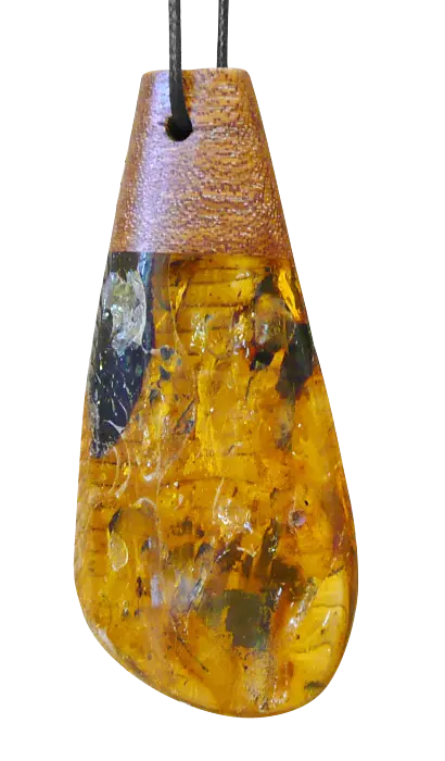 Product image 1 of the product “Pendant “Drop with Wood” with Amber ”