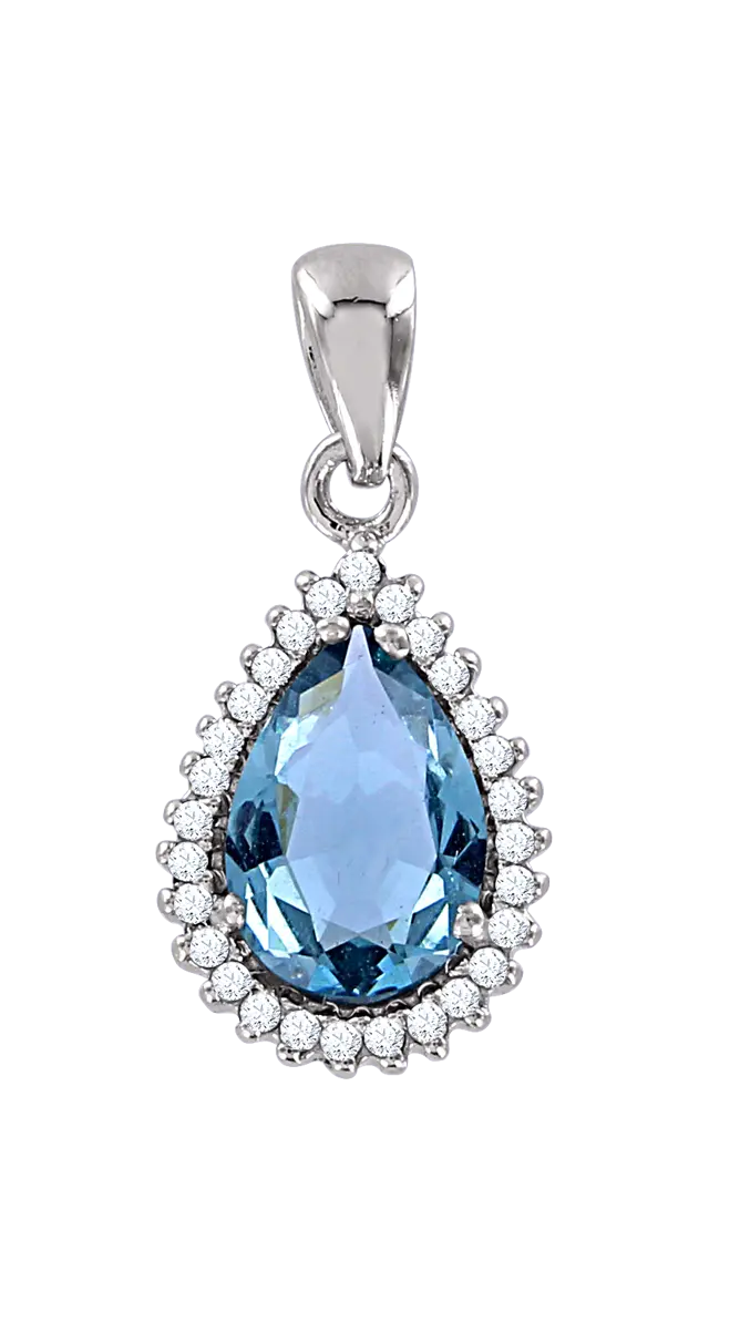 Artikelbild 1 des Artikels “Anhänger „Tropfen mit Steinkranz“ aus 925 Silber mit Zirkonia, Höhe 23 mm “