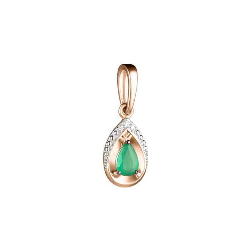 Product image 1 of the product “Pendant “Teardrop with Stone Border” in 585 Rose Gold with Diamonds and Emerald ”