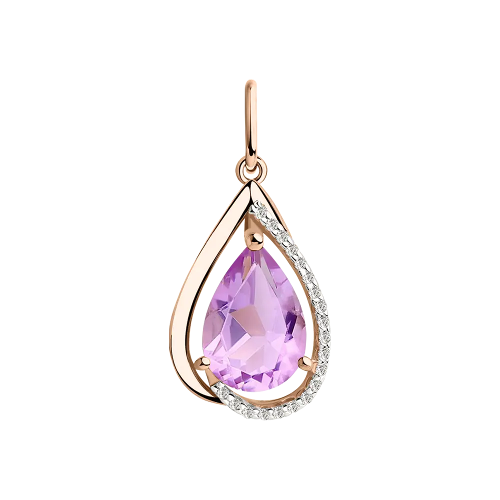 Artikelbild 1 des Artikels “Anhänger „Tropfen mit Steinreihe“ aus 585 Rotgold mit Zirkonia und Amethyst “