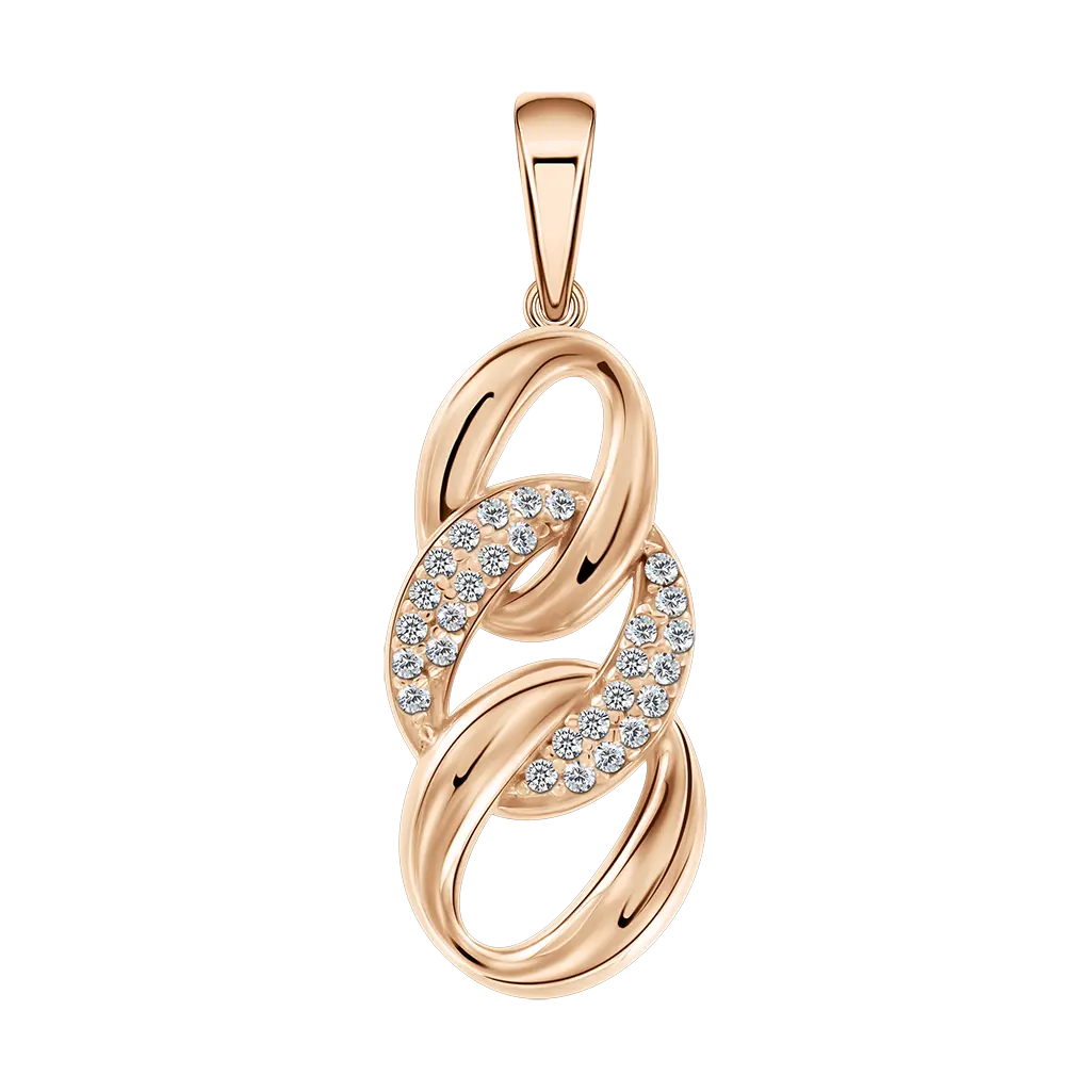 Artikelbild 1 des Artikels “Anhänger „Verschlungene Ringe mit Steinen“ aus 585 Rotgold mit Zirkonia “