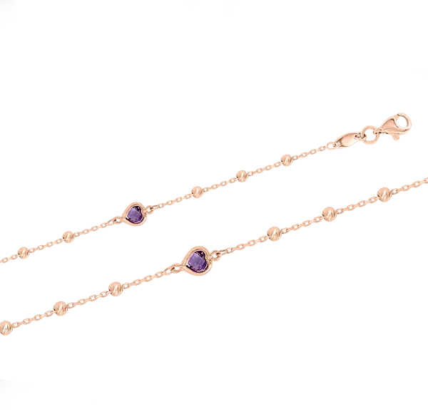 Artikelbild 1 des Artikels “Armband „Ankerkette mit Herzen und Kugeln“ aus 585 Rotgold mit Zirkonia “
