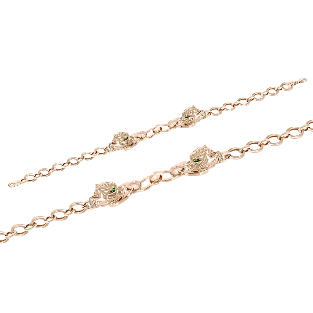 Artikelbild 1 des Artikels “Armband „Ankerkette mit Katzenköpfen“ aus 585 Rotgold mit Zirkonia “