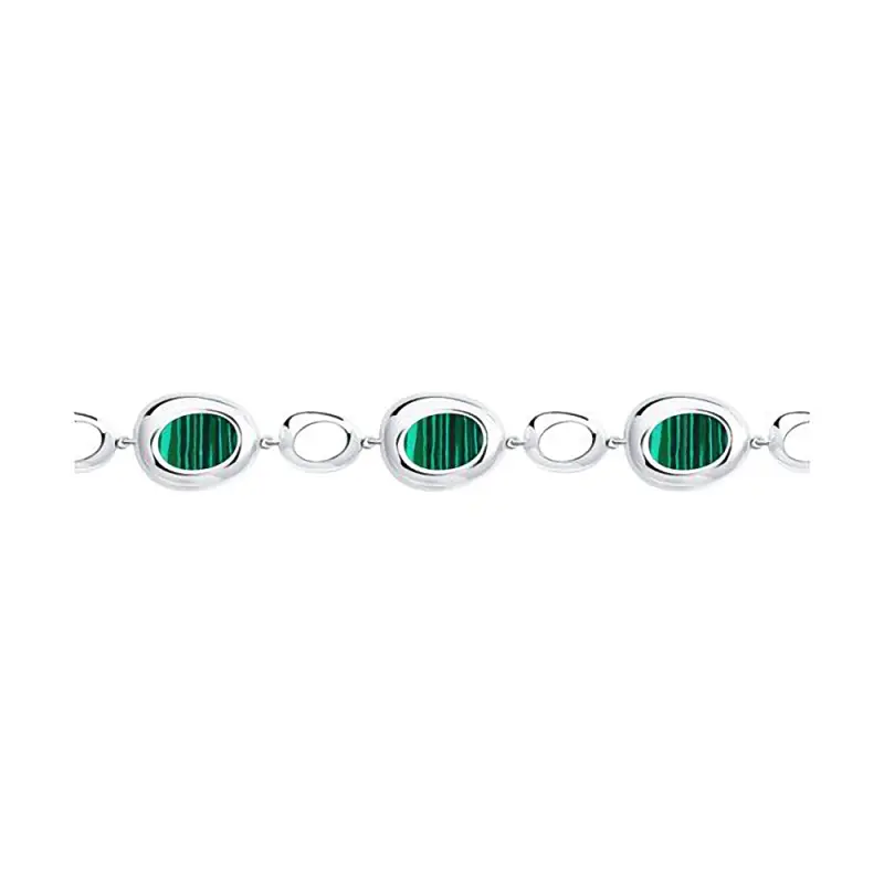 Product image 1 of the product “Bracelet “Oval Malachite Stones” in 925 Sterling Silver with Malachite ”