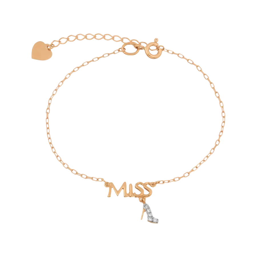 Product image 1 of the product “Bracelet “Lettering “Miss” with Shoe” in 585 Rose Gold with Cubic Zirconia ”