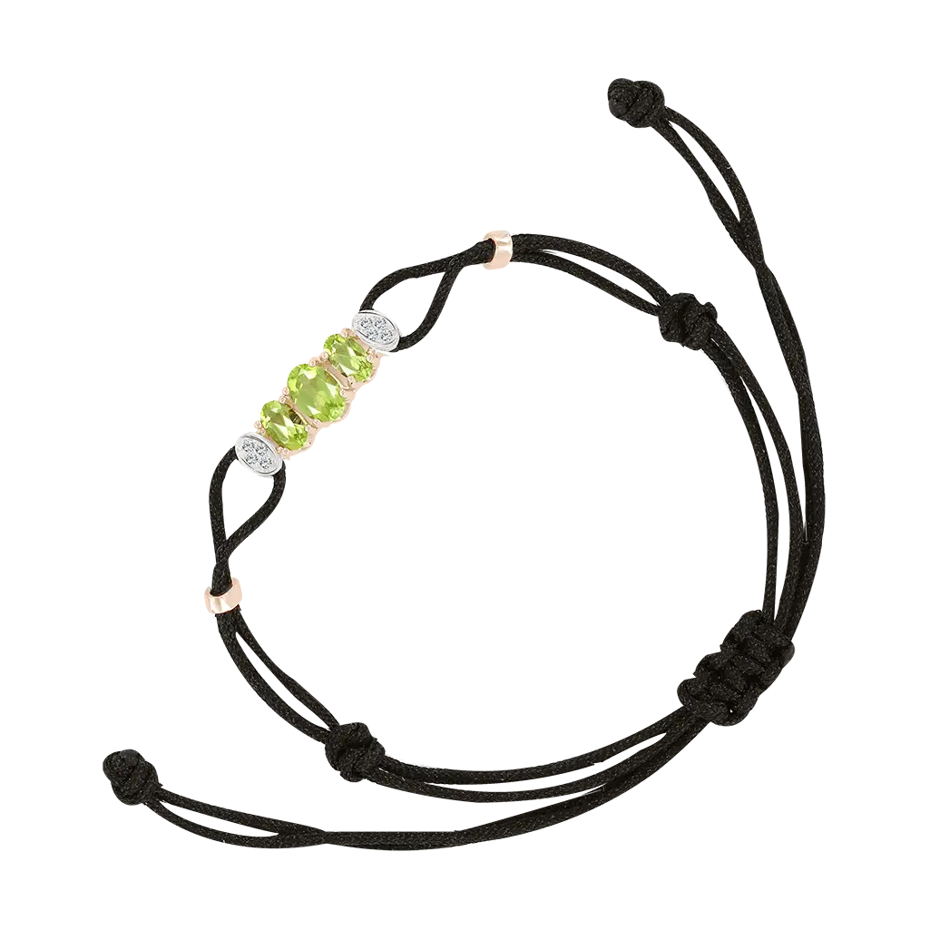 Product image 1 of the product “Bracelet “Textile Cord with Green Stones” in 585 Rose Gold with Cubic Zirconia ”