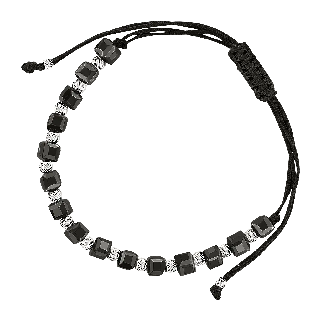 Product image 1 of the product “Bracelet “Textile Cord with Black Cubes” in 925 Sterling Silver with Onyx ”