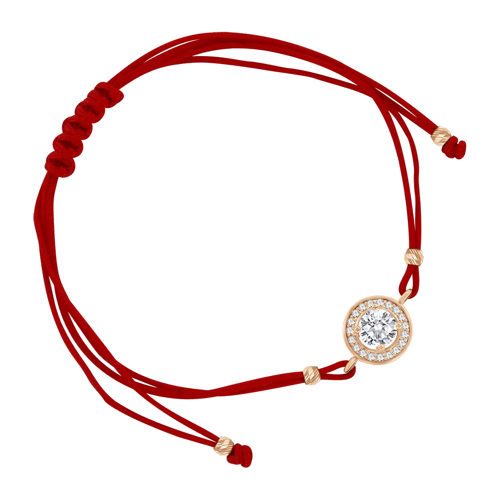 Product image 1 of the product “Bracelet “Textile Cord with Stone Rosette” in 585 Rose Gold with Cubic Zirconia ”
