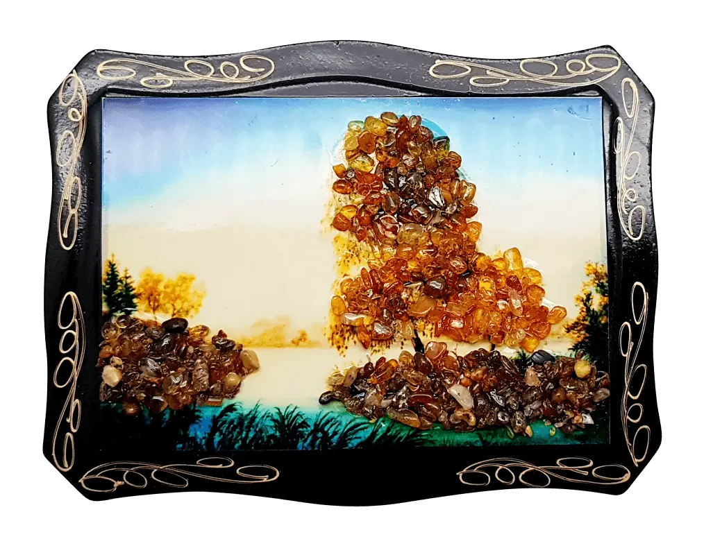 Product image 1 of the product “Amber Picture “Landscape with Tree by the Lake” ”