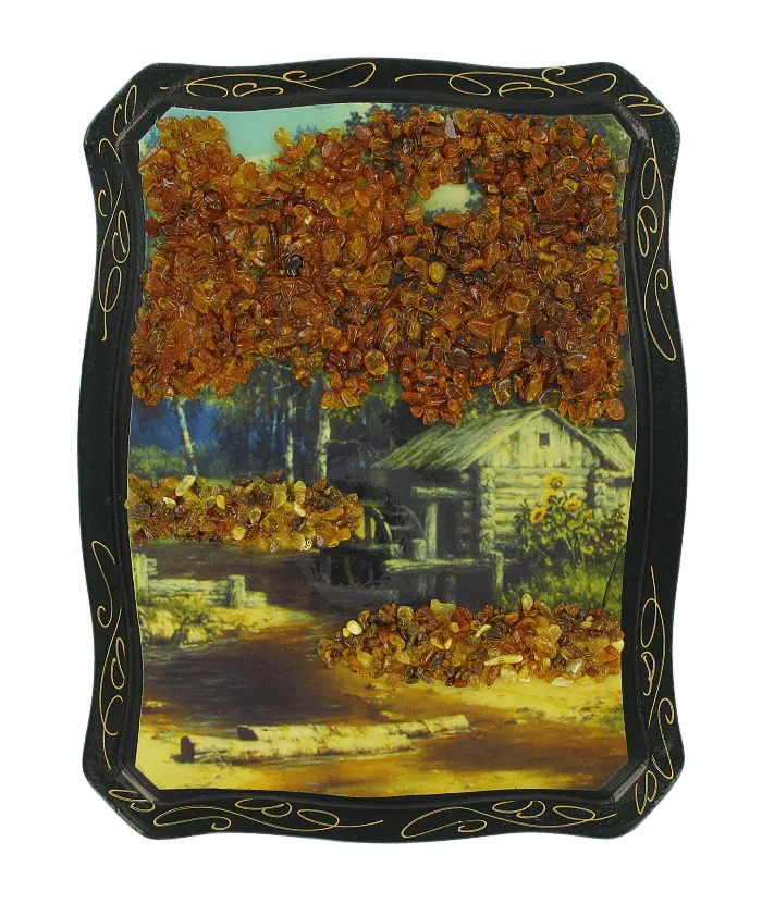 Artikelbild 1 des Artikels “Bernsteinbild „Landschaft mit Blockhaus“ “