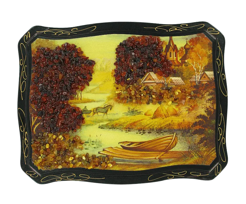 Изображение 1 товара «Картина из янтаря «Пейзаж с лодкой» »