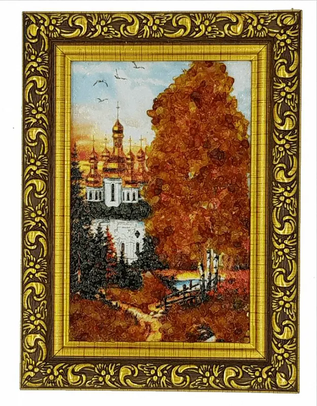 Artikelbild 1 des Artikels “Bernsteinbild „Landschaft mit Kirche“ “