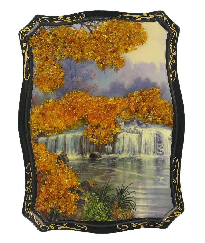 Artikelbild 1 des Artikels “Bernsteinbild „Landschaft mit Wasserfall“ “