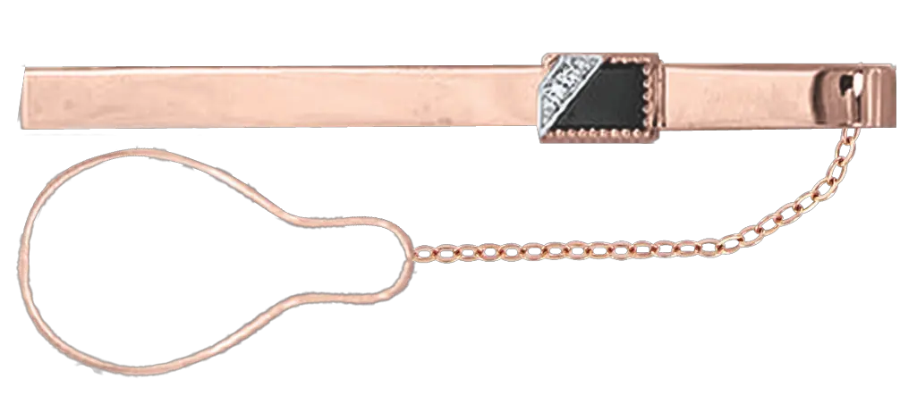 Artikelbild 1 des Artikels “Brosche „Krawattenklammer mit Onyx“ aus 585 Rotgold mit Zirkonia und Onyx “