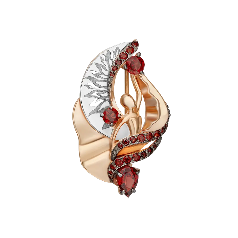 Product image 1 of the product “Brooch “Crescent Moon with Garnets” in 585 Rose Gold with Garnet ”