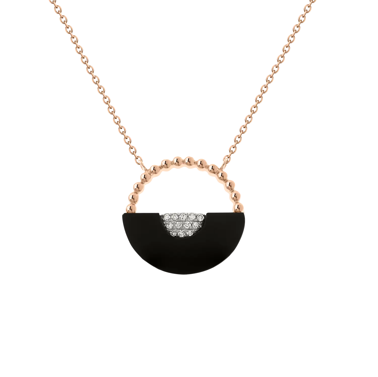 Artikelbild 1 des Artikels “Collier „Halbkreis mit Onyx“ aus 585 Rotgold mit Brillanten und Onyx “