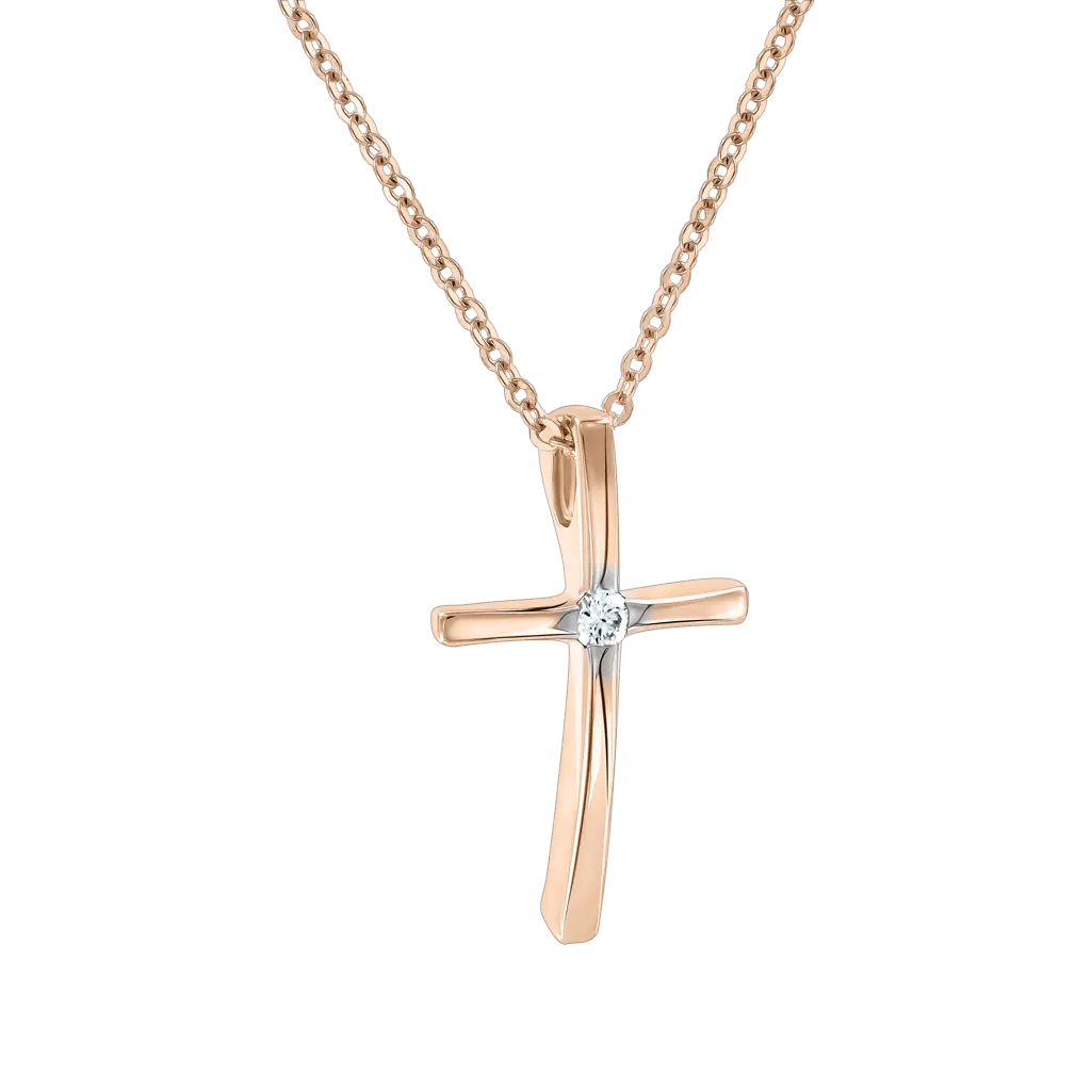 Artikelbild 1 des Artikels “Collier „Kreuz mit Solitär“ aus 585 Rotgold mit Brillanten “