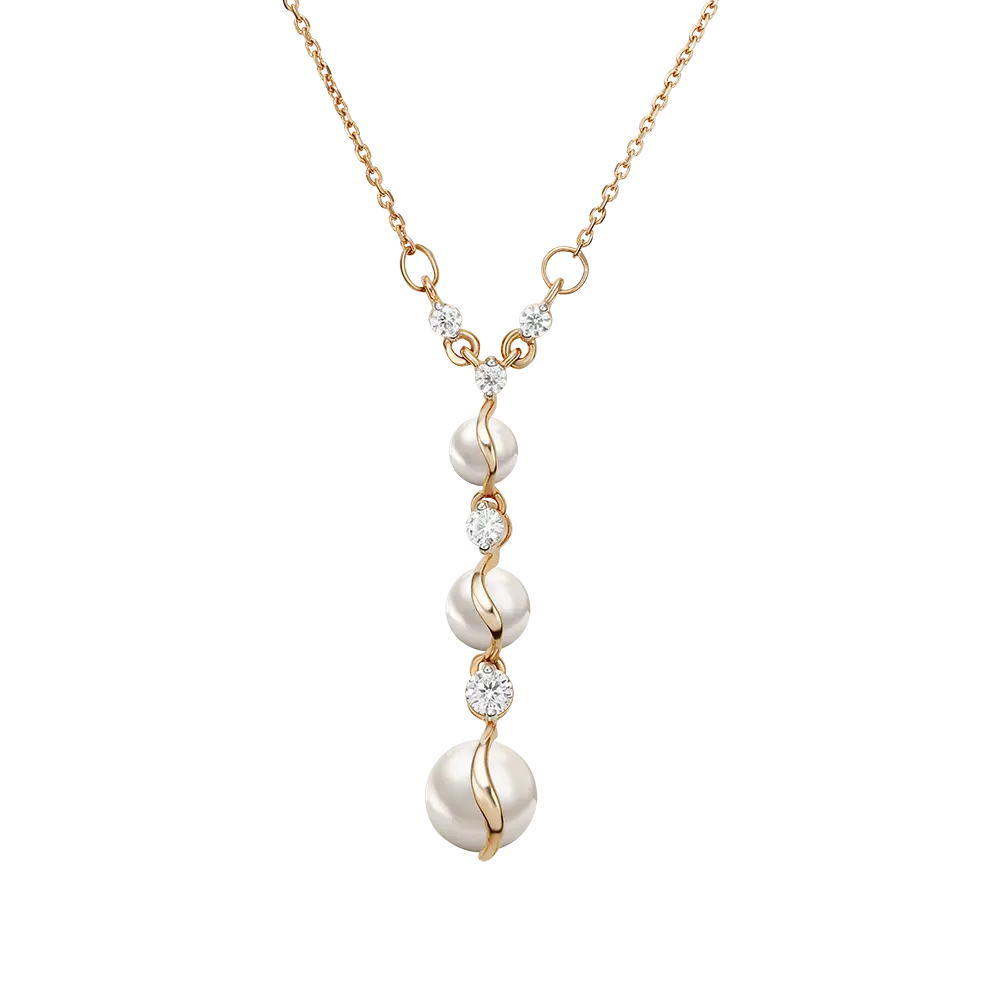 Product image 1 of the product “Necklace “Stacked Pearls” in 585 Rose Gold with Cubic Zirconia and Pearls ”
