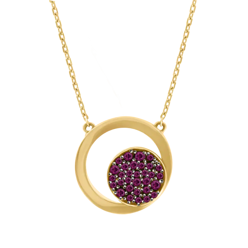 Artikelbild 1 des Artikels “Collier „Ring mit roter Steinscheibe“ aus 585 Gelbgold mit Zirkonia “