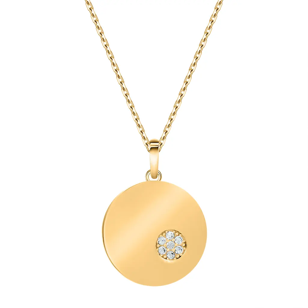 Artikelbild 1 des Artikels “Collier „Runde Scheibe mit Steinen“ aus 585 Gelbgold mit Zirkonia “