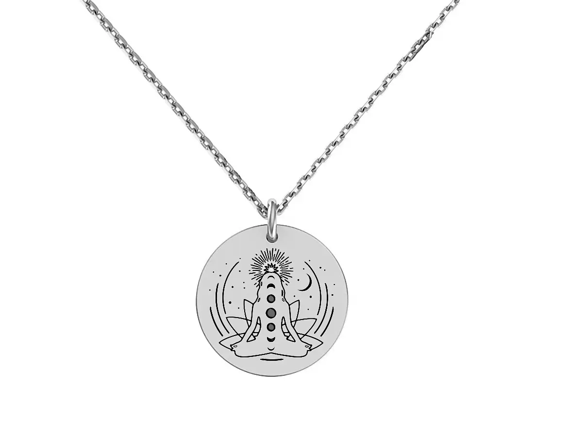 Product image 1 of the product “Necklace “Disc with Yoga Figure” in 925 Sterling Silver ”