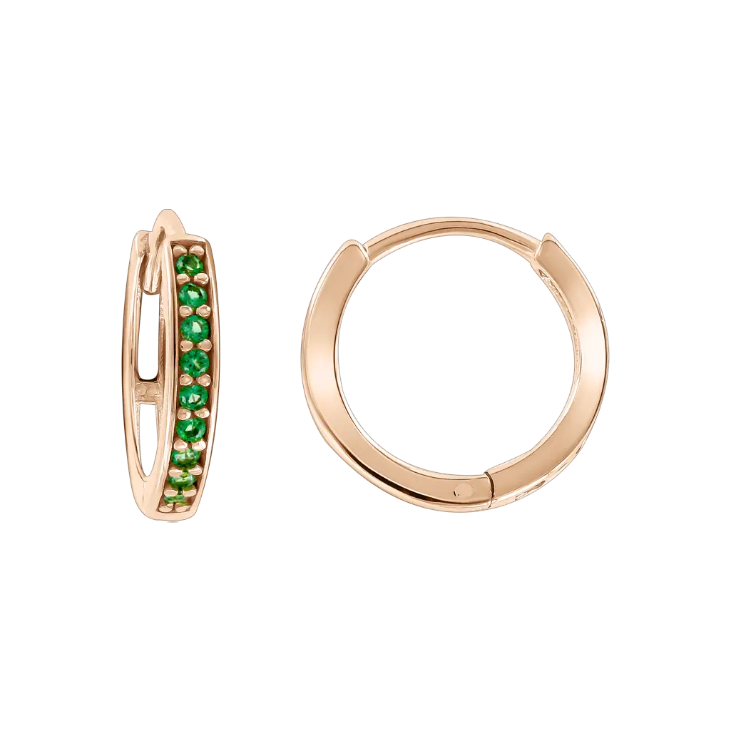 Artikelbild 1 des Artikels “Creolen „Grüner Steinreihe“ aus 585 Rotgold mit Zirkonia “