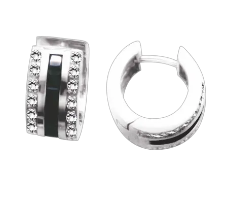 Product image 1 of the product “Hoop Earrings “With Stone Rows and Onyx Stripes” in 925 Sterling Silver with Cubic Zirconia ”