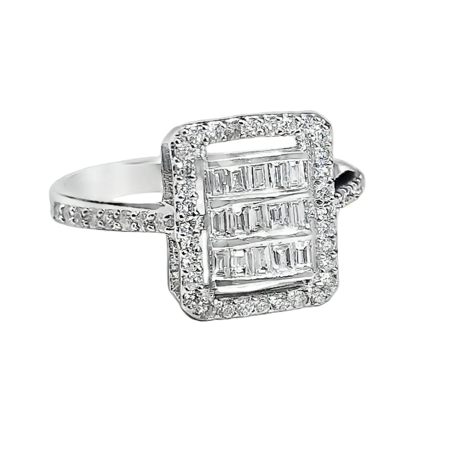 Product image 1 of the product “Women's Ring “Baguette Stones in Frame” in 585 White Gold with Diamonds ”