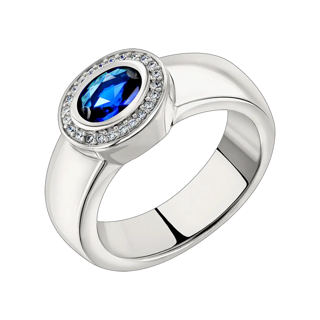 Product image 1 of the product “Women's Ring “Band Ring with Stone Halo” in 925 Sterling Silver with Cubic Zirconia and Sapphire ”