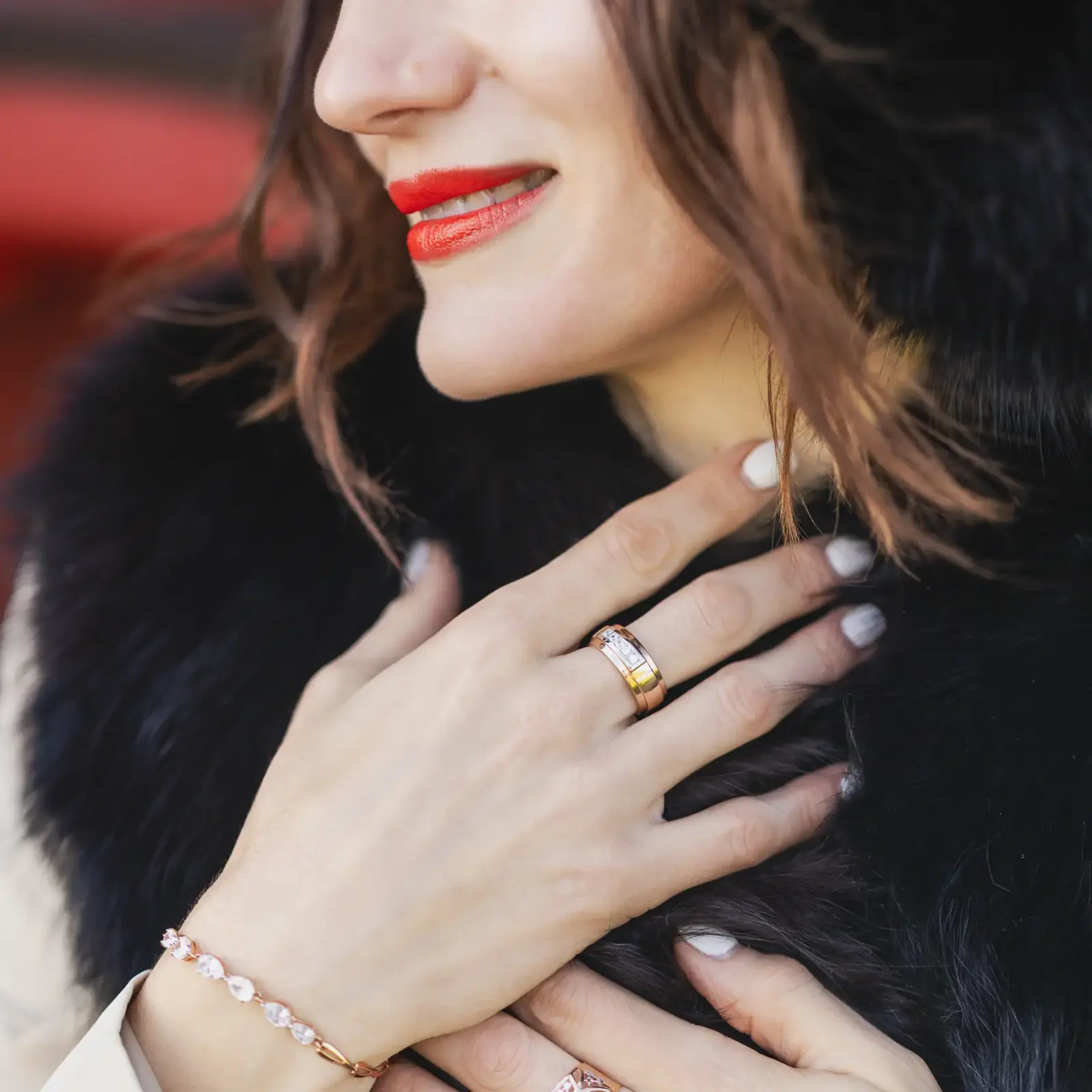 Product image 1 of the product “Women's Ring “Band Ring with Stone Bar” in 585 Rose Gold with Cubic Zirconia ”